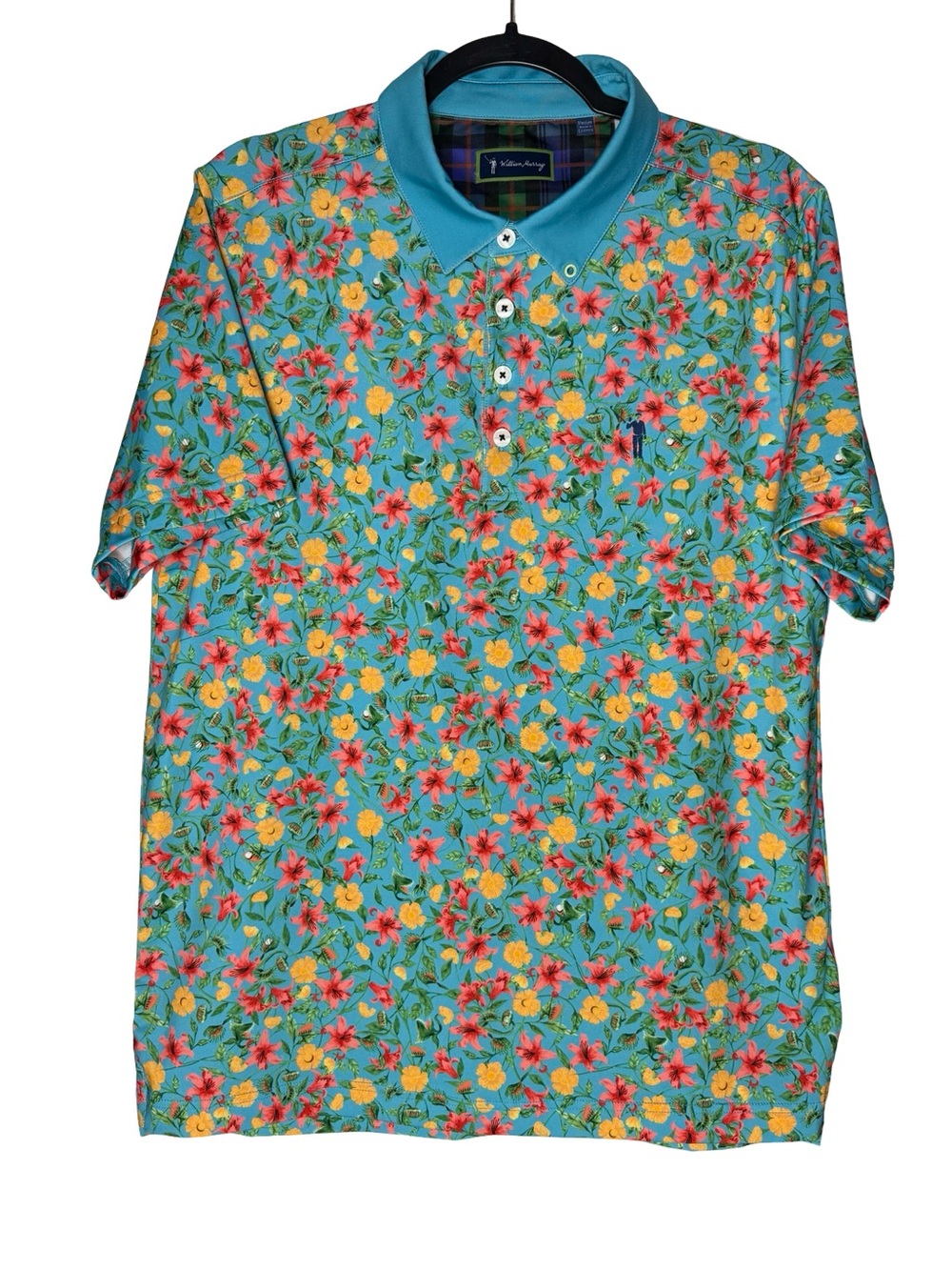 William Murray Golf Polo Medium Tropical Floral Hibiscus Performance Stretch